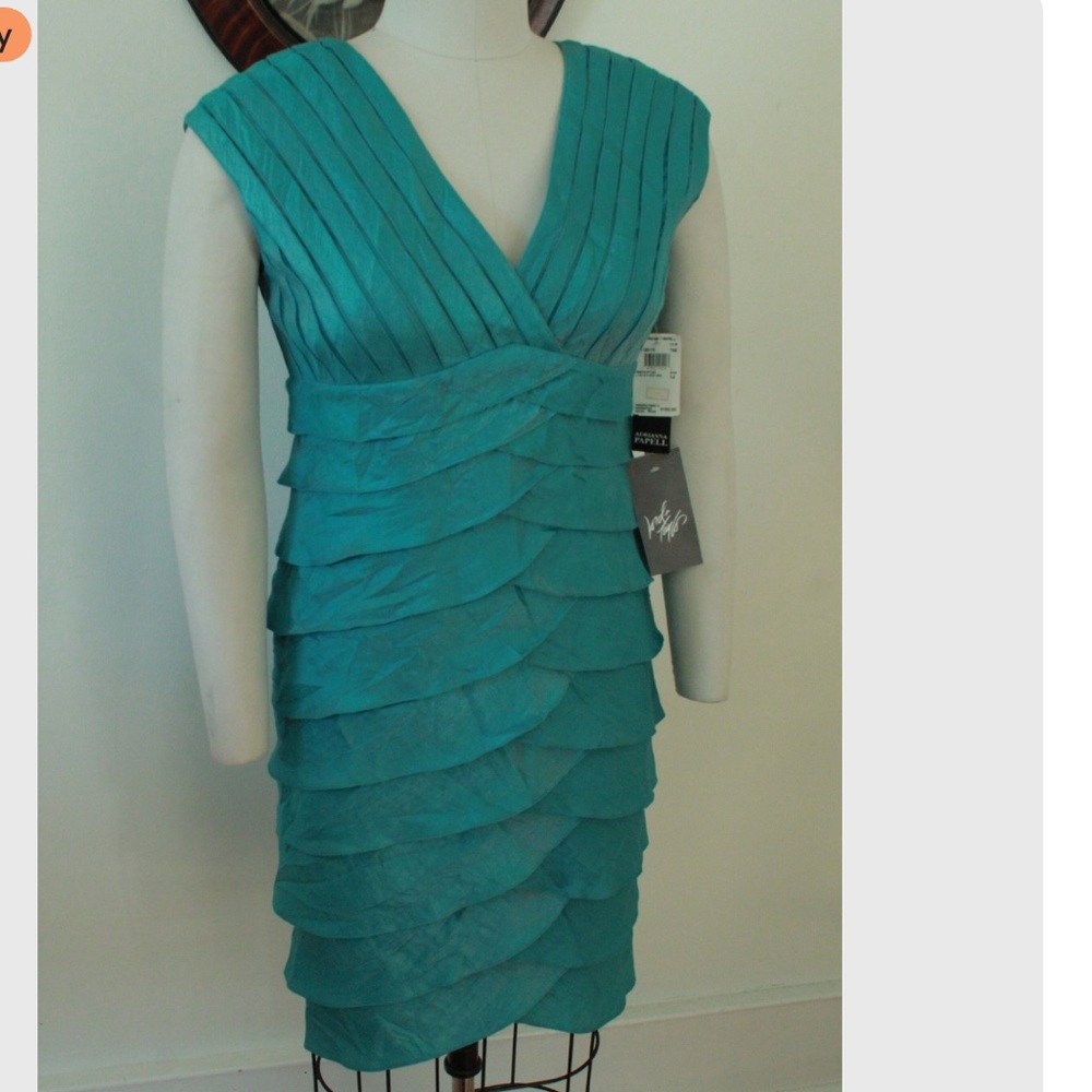 NWT Adrianna Papell Teal Stretch Plus Size Ruffle Skirt Party Dress